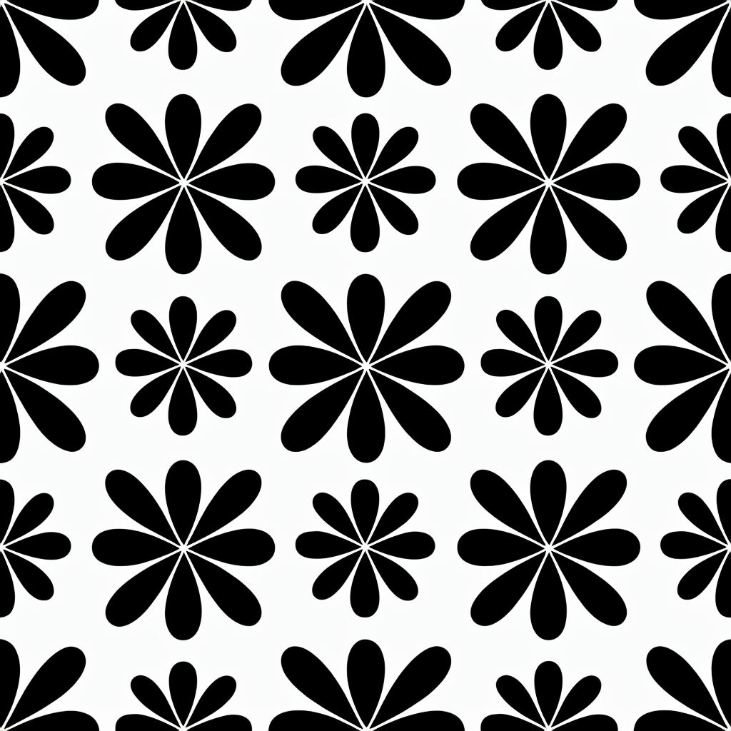 Minimalist Black Flower Seamless Pattern on White Background Seamless Pattern