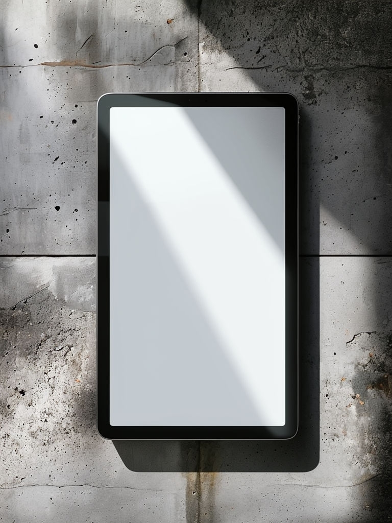 Sleek Vertical Tablet Mockup on Concrete Wall for App Design Mockups