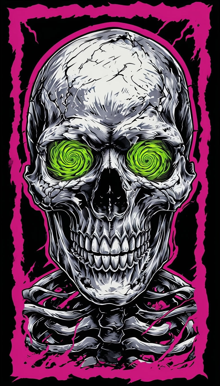 Eerie Skull Illustration with Hypnotic Green Eyes Phone Case Cover