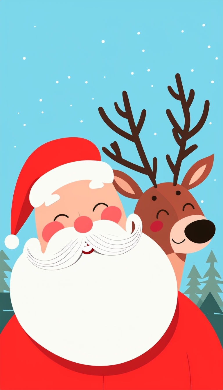 Festive Santa Claus and Rudolph Cartoon Holiday Phone Case Cover