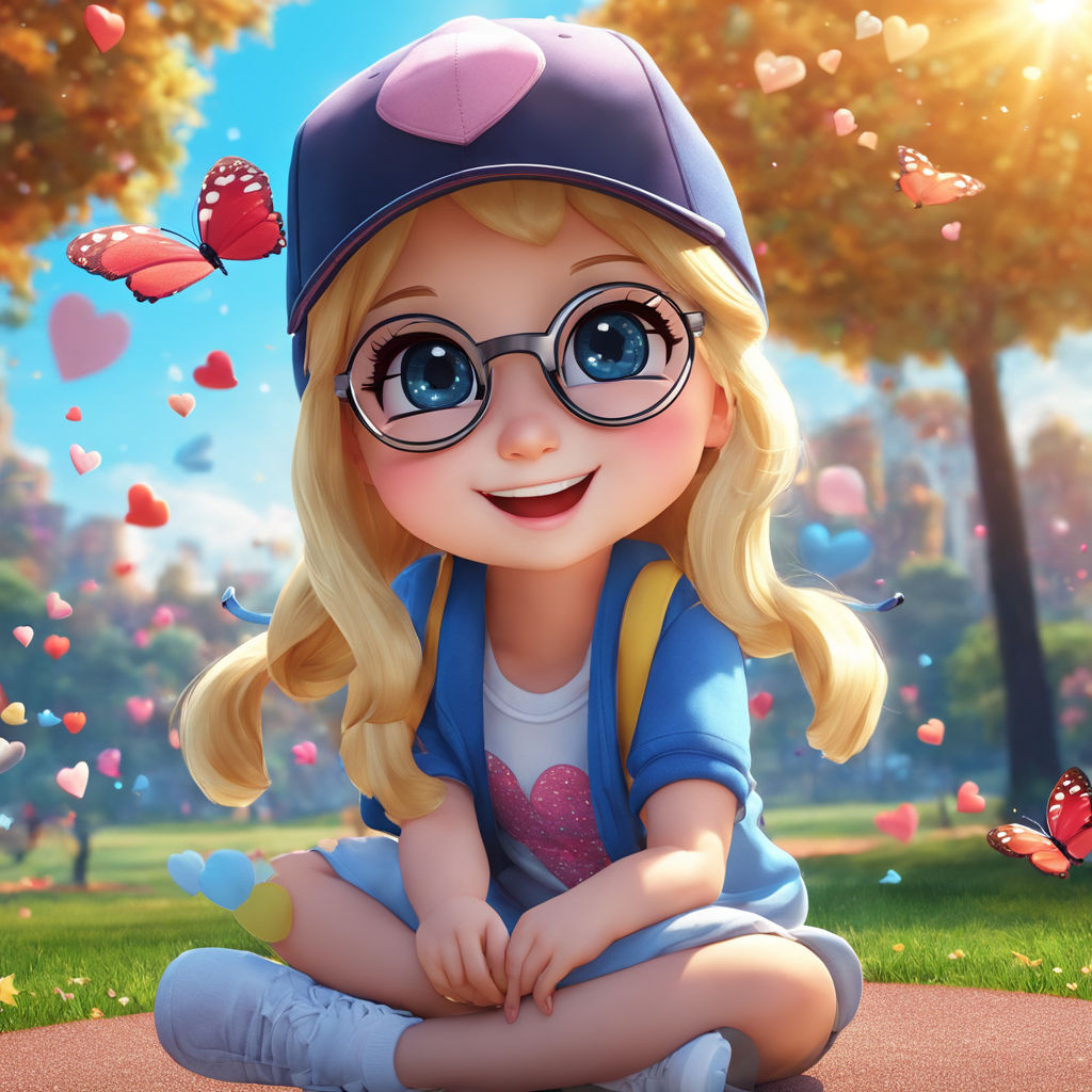 kid girl glasses chubby cartoon cute make mini heart