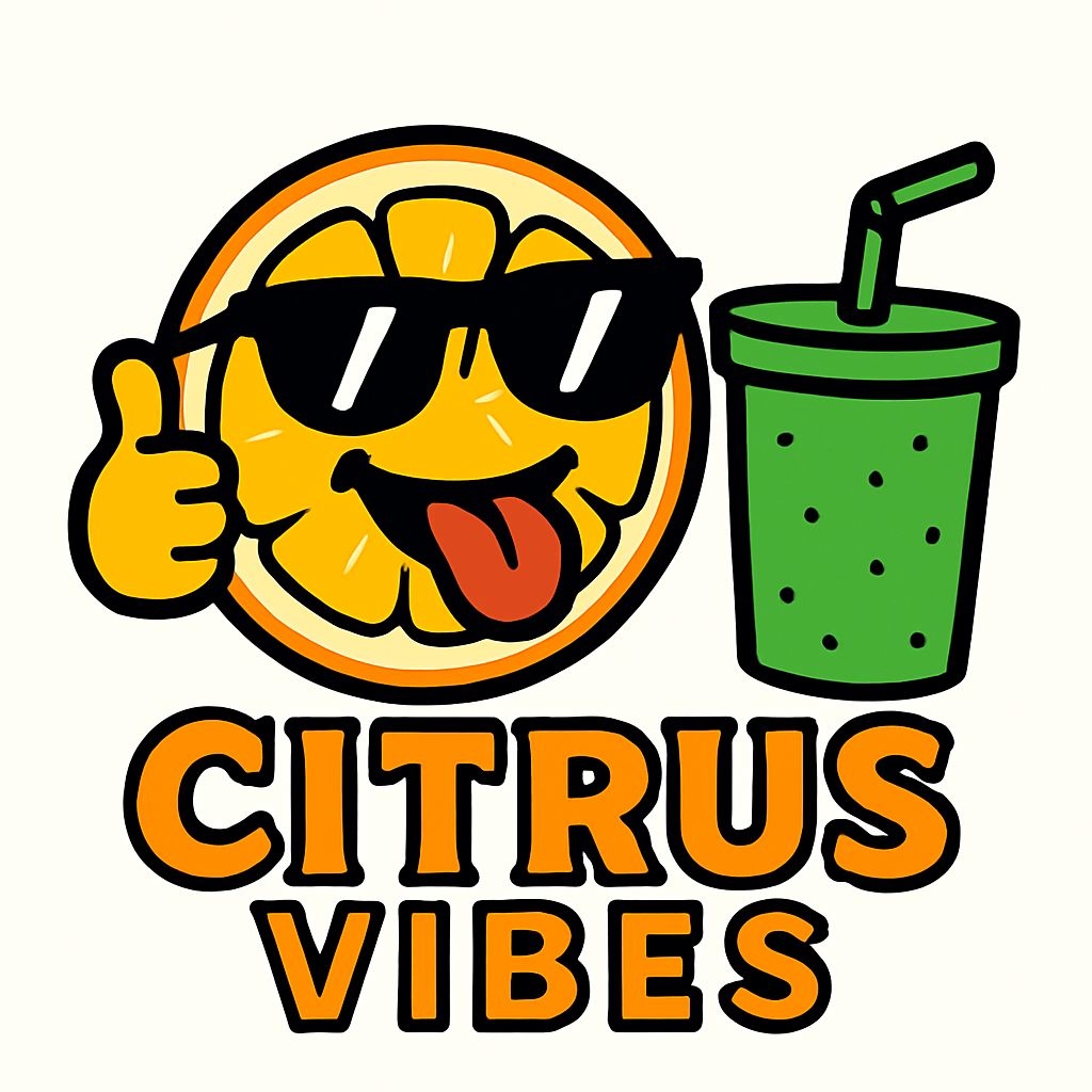 Cheerful Citrus Vibes Emoji and Beverage Cartoon Mug