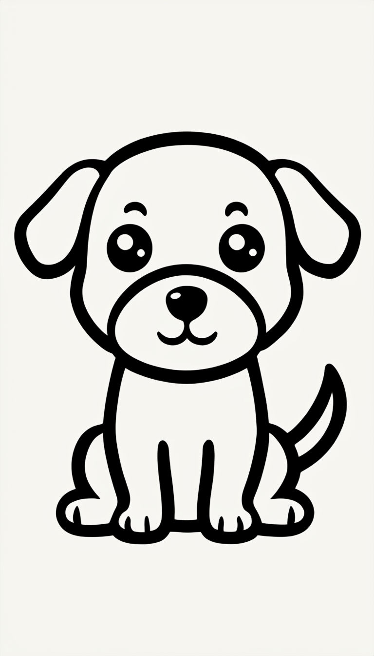 Cute Cartoon Puppy Drawing on Off-White Background Coloring Book Pages