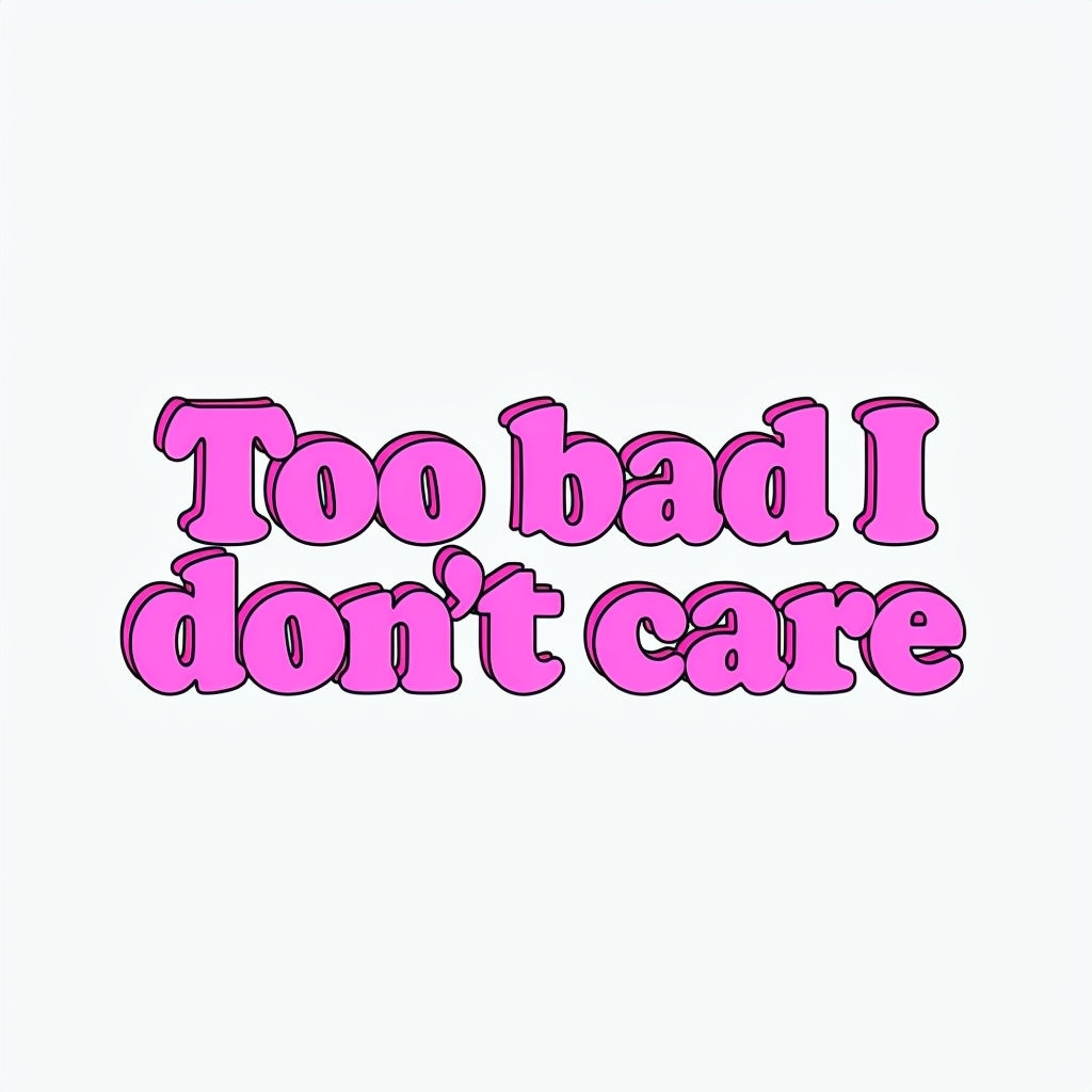Too Bad I Don't Care Bold Pink Text T-Shirt