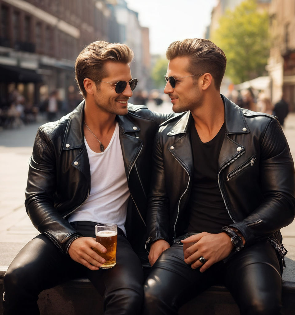 A gay leather jacket couple