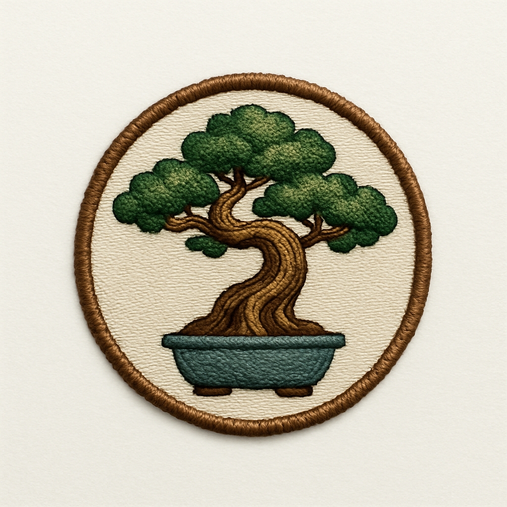 Intricate Bonsai Tree Embroidered Patch Design for Hats
