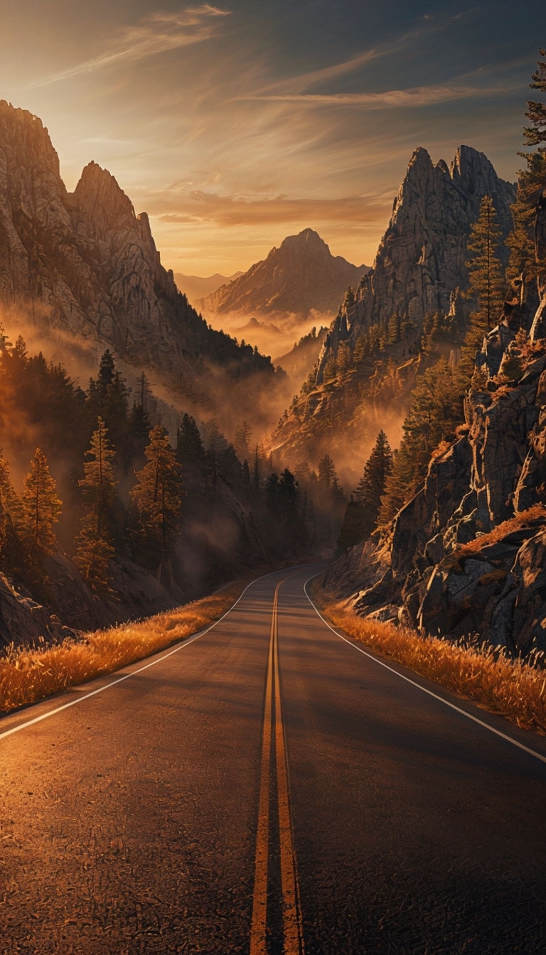 Dramatic Mountain Road Landscape Photograph at Golden Hour Art