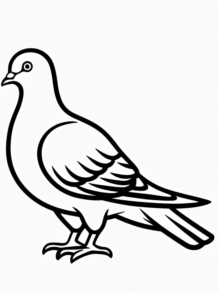 Black and White Cartoon Pigeon Line Drawing Coloring Book Page