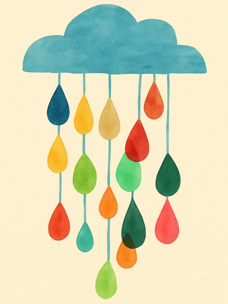Colorful Minimalist Watercolor Cloud and Raindrops Poster