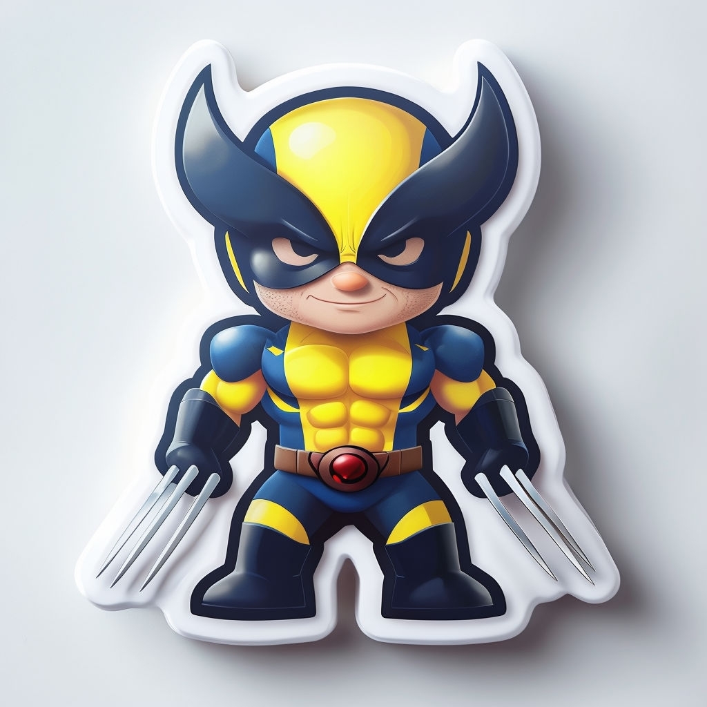 Chibi Wolverine Superhero Cartoon Sticker with Claws and Colors