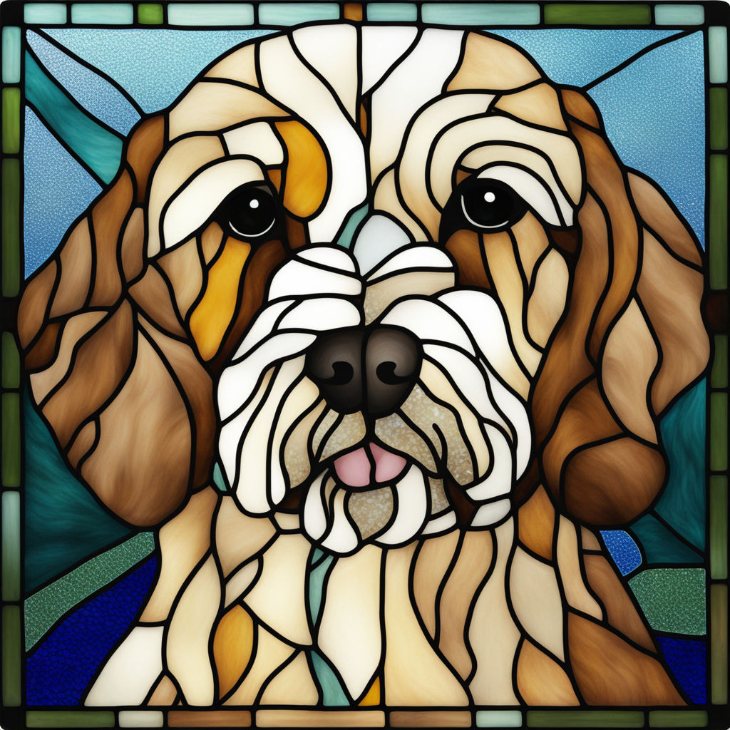 Stained glass poochon dog with broken glass effect by tarantino queel ...