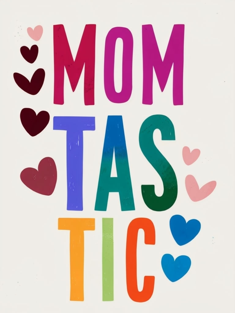 Cheerful MOMTASTIC Greeting Card with Colorful Hearts Design Cards & Invites