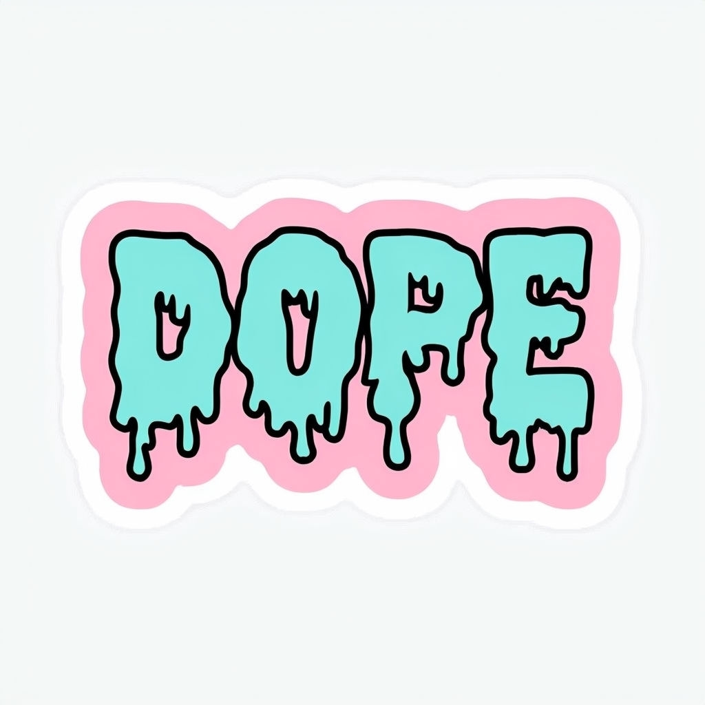 Edgy Dripping DOPE Typography Sticker Design in Turquoise and Pink