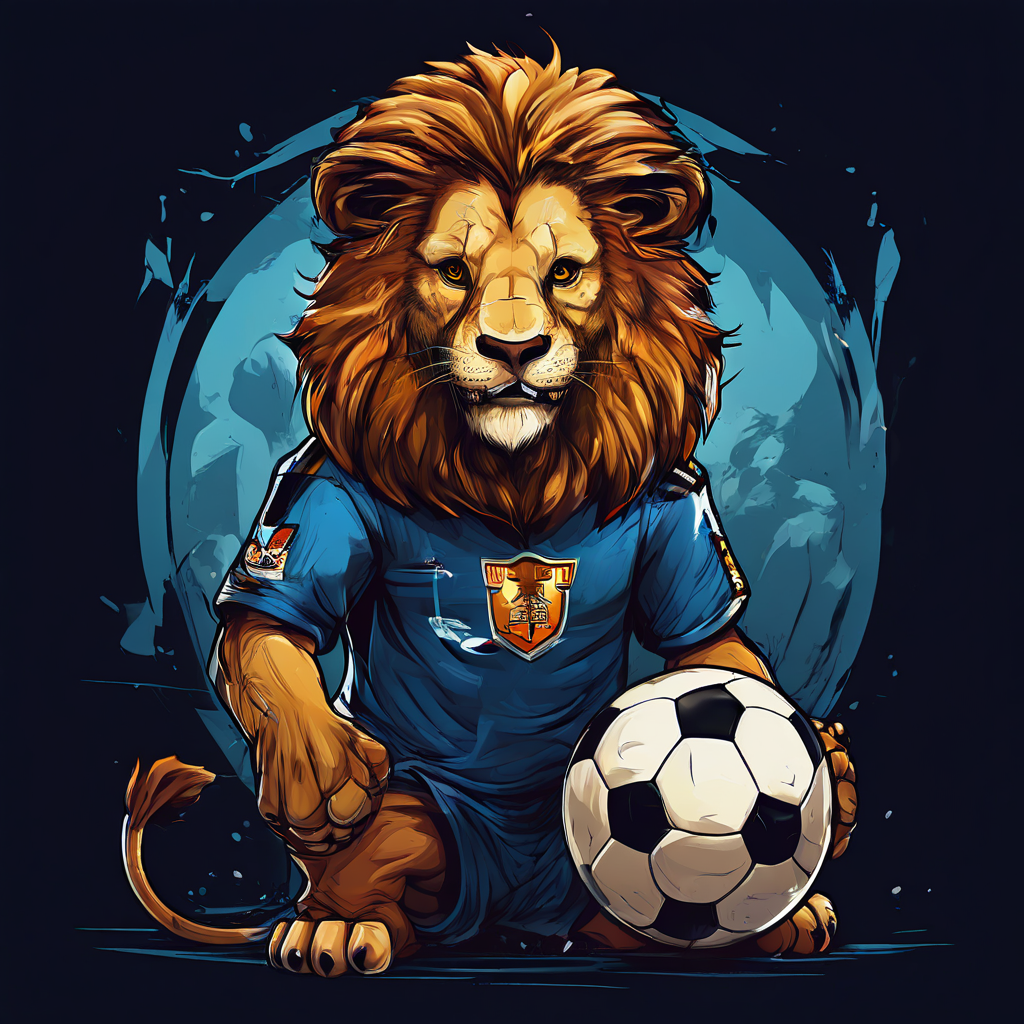 Draw lion in a soccer jersey. kicks a soccer ball toward goa... by ...