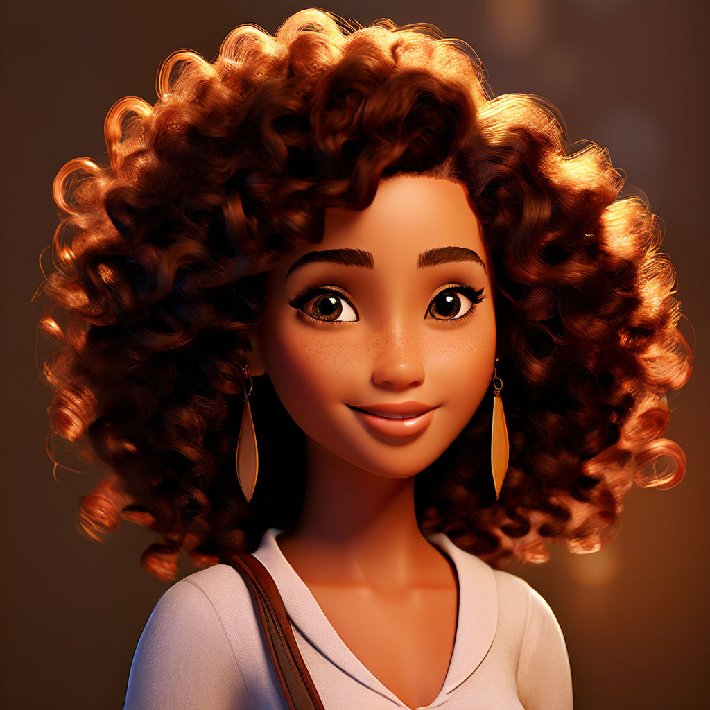 Black woman with oval face brown eyes wavy curly hair with c... by ...