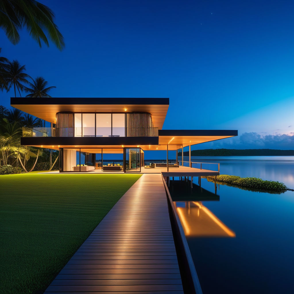 Elegance meets nature. big hut Modern style on a quiet water... by นาย ...