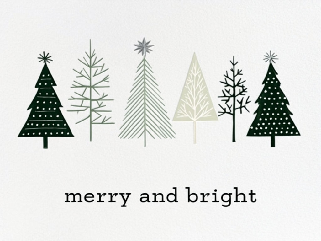 Minimalist Merry and Bright Christmas Tree Holiday Card