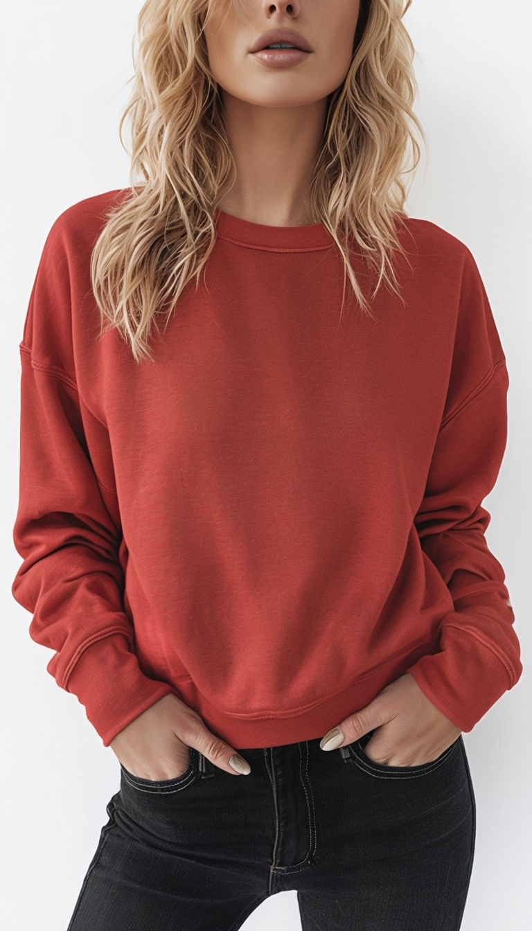 Oversized Cardinal Red Sweatshirt Casual Woman Mockup