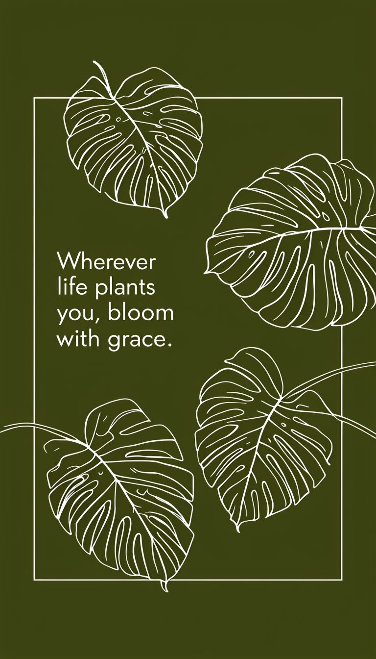 Minimalist Monstera Leaves Motivational Design Mobile Wallpaper
