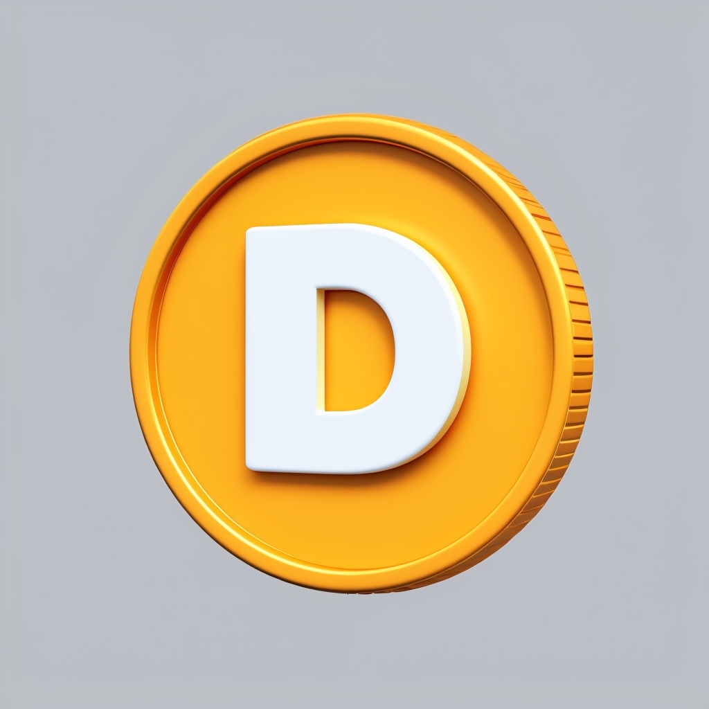 Glossy Gold Coin with Capital D Letter Design Sticker