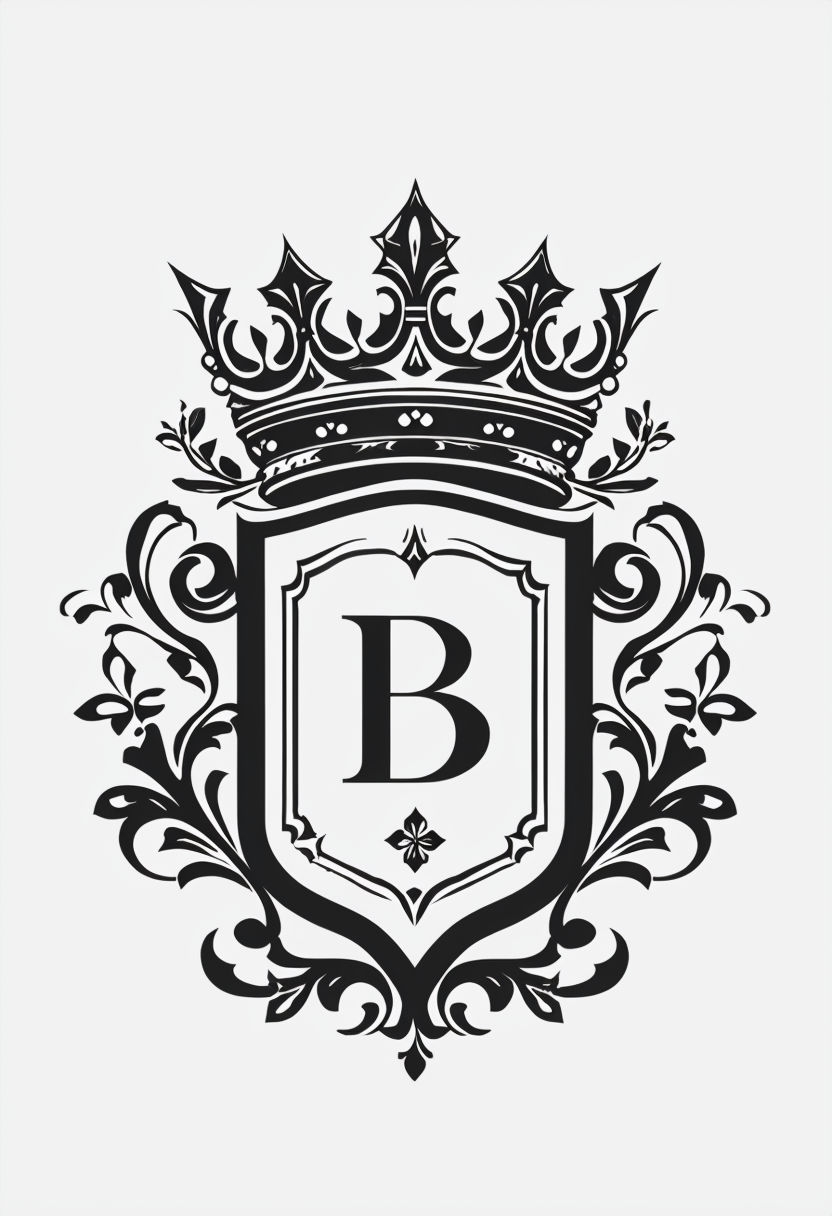 Elegant Ornate Monogram 'B' with Crown and Flourishes Design Monogram