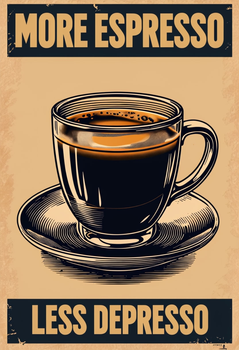 Vintage More Espresso Less Depresso Coffee Illustration Social Media Post