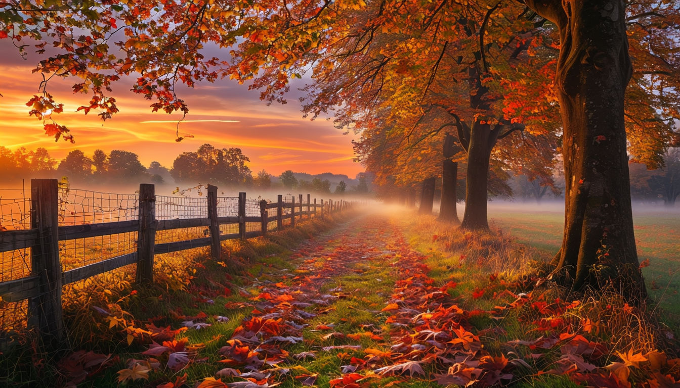 Tranquil Autumn Sunrise Landscape Photography Poster