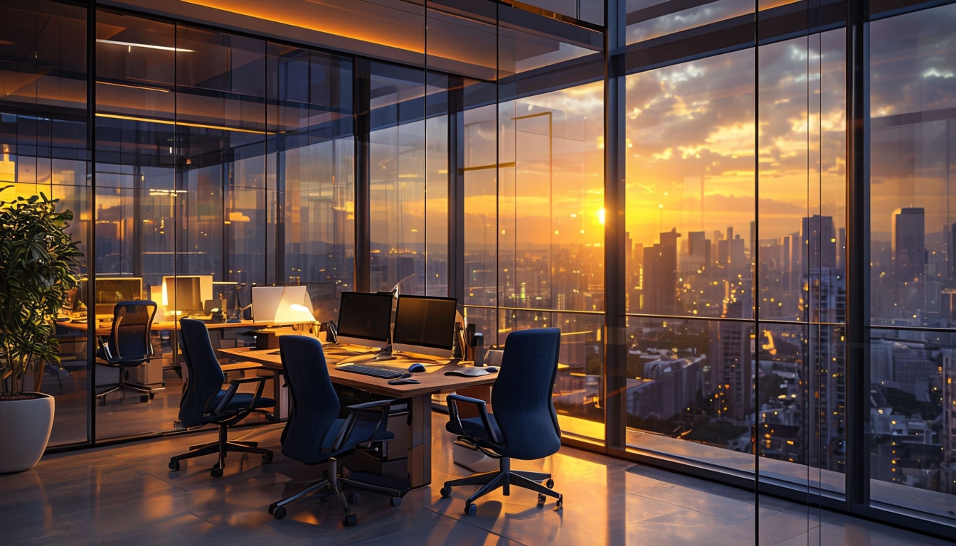 Modern Office Sunset View Illustration Art