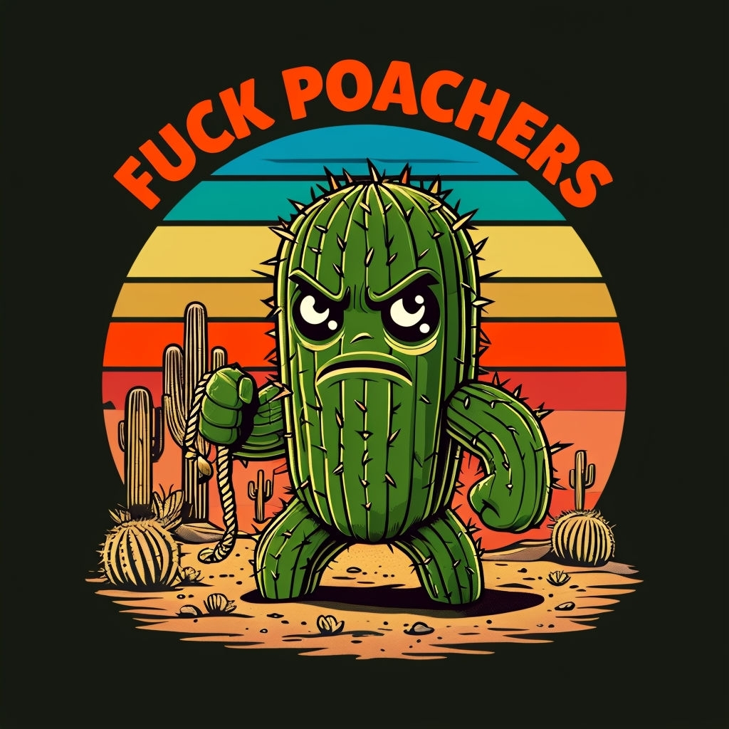 Fierce Cartoon Cactus with "FUCK POACHERS" Motivational T-Shirt