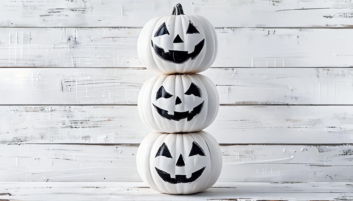 Decorative White Artificial Pumpkins for Halloween Backgrounds