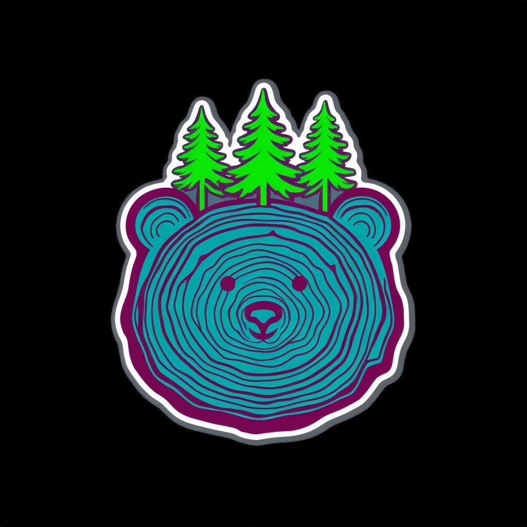 Whimsical Bear Face Tree Stump Illustration Sticker