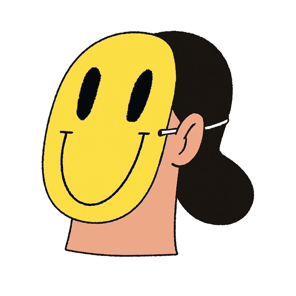 Minimalist Cartoon Smiley Face Mask with Side Profile Sticker