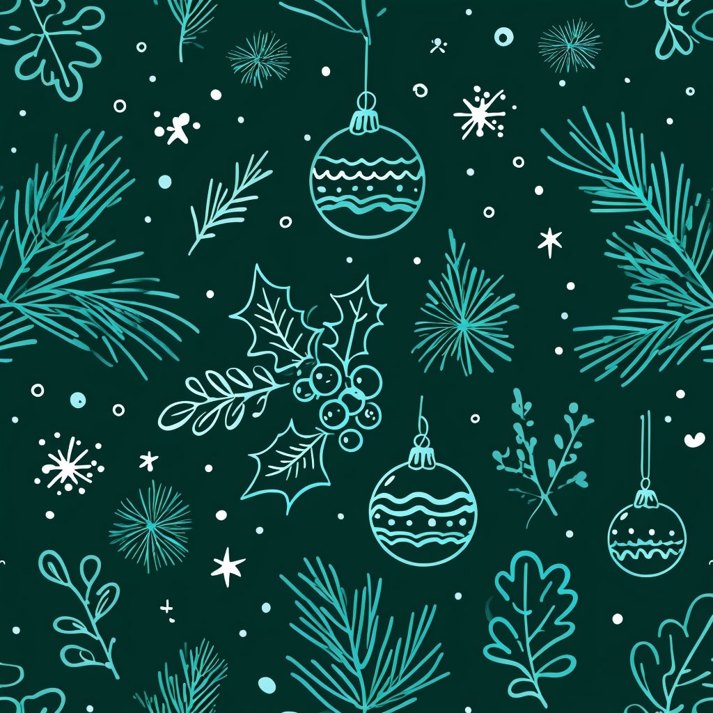 Festive Seamless Christmas Pattern with Holly and Ornaments Design