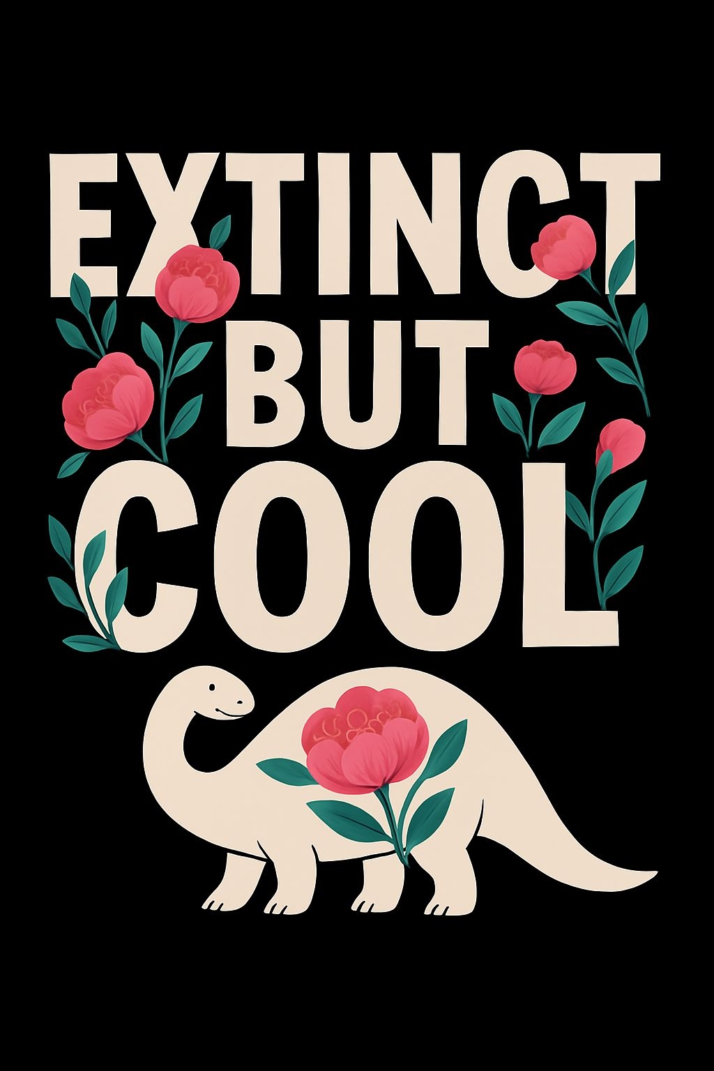 Extinct But Cool Dinosaur with Flowers Whimsical T-Shirt