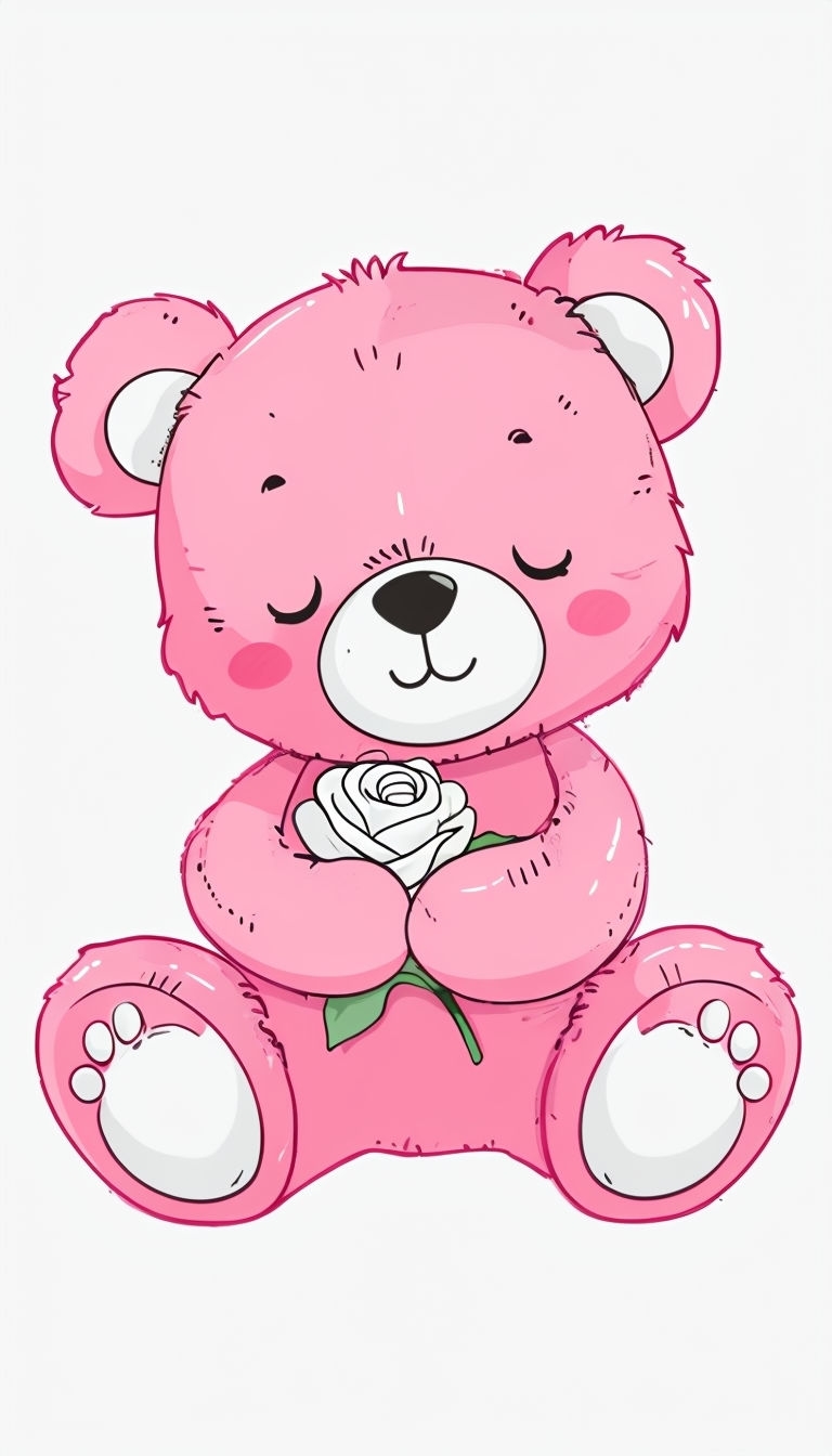 Cute Pink Teddy Bear Holding a Rose T-Shirt