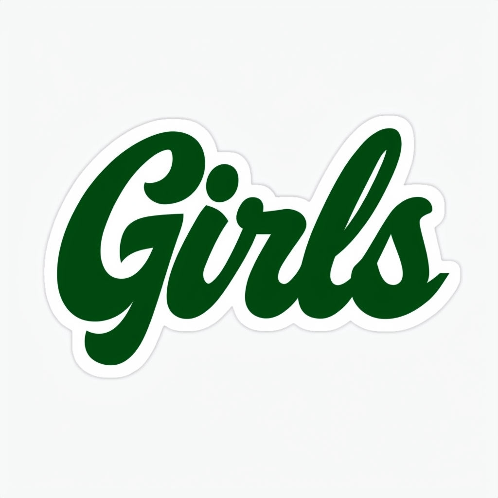 Bold Green Cursive 'Girls' Sticker with Modern Aesthetic