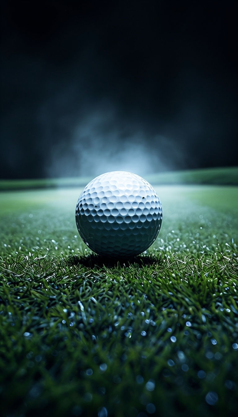 Intense Focused Golf Ball on Night Putting Green Mobile Wallpaper