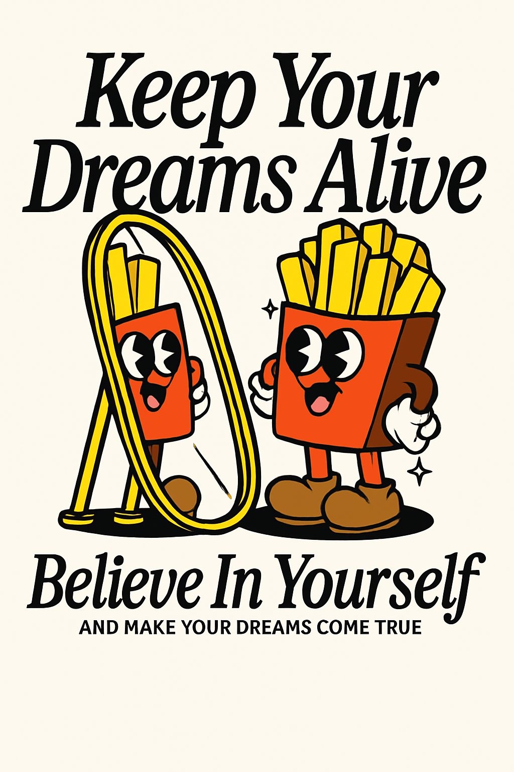 Cheerful French Fry Character Keeping Dreams Alive Poster