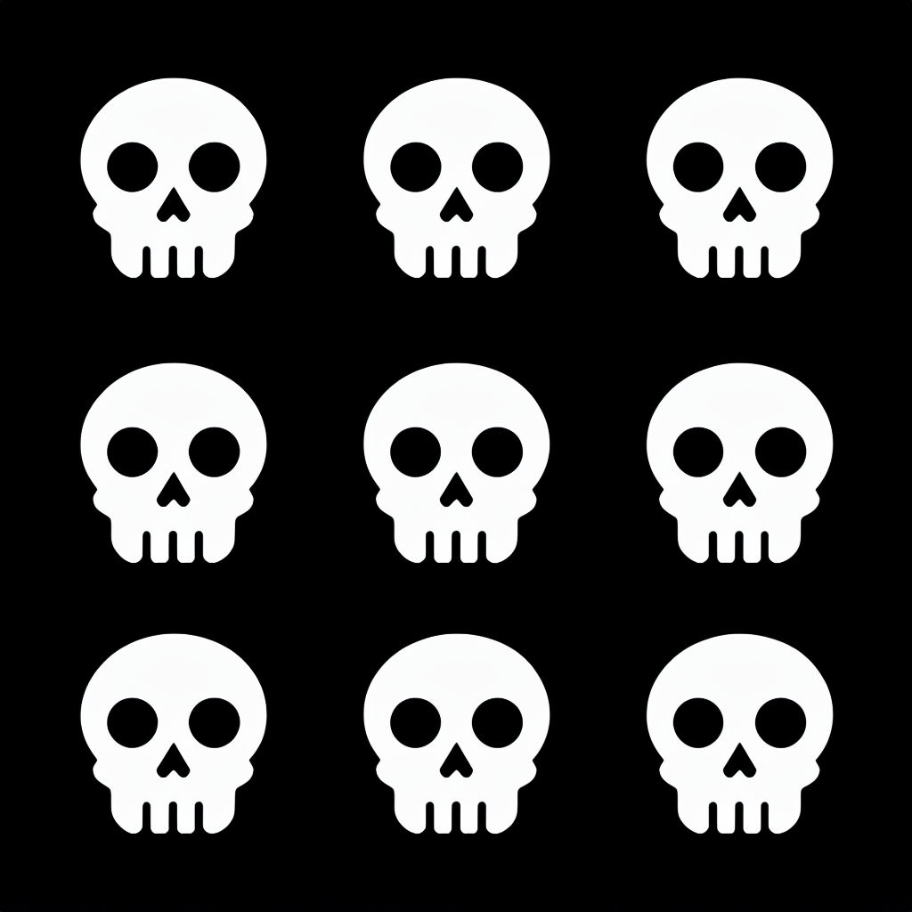 Modern Minimalist White Skull Pattern on Black Background Seamless Pattern