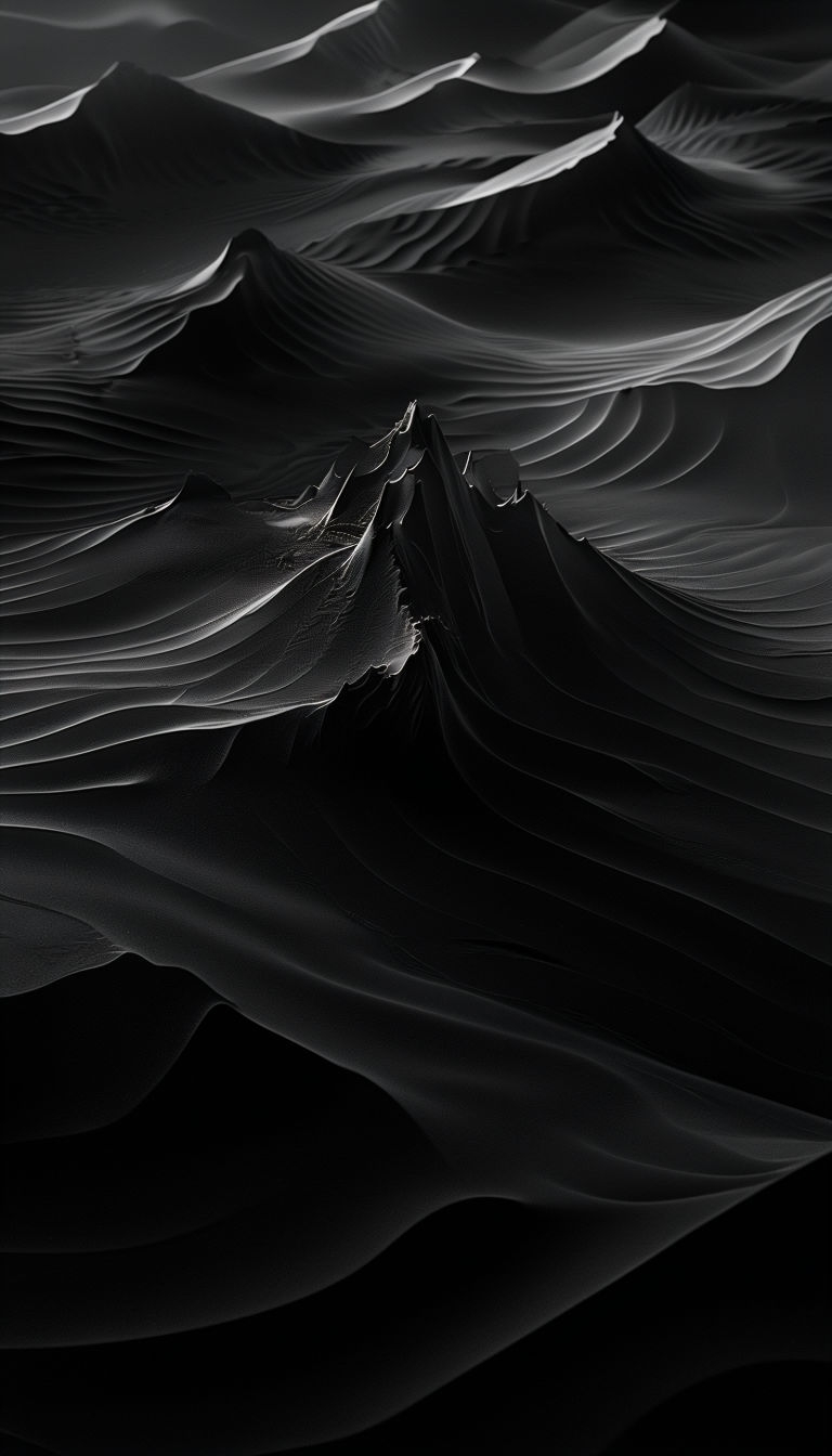 Mysterious Abstract Wave Terrain in Monochrome Art