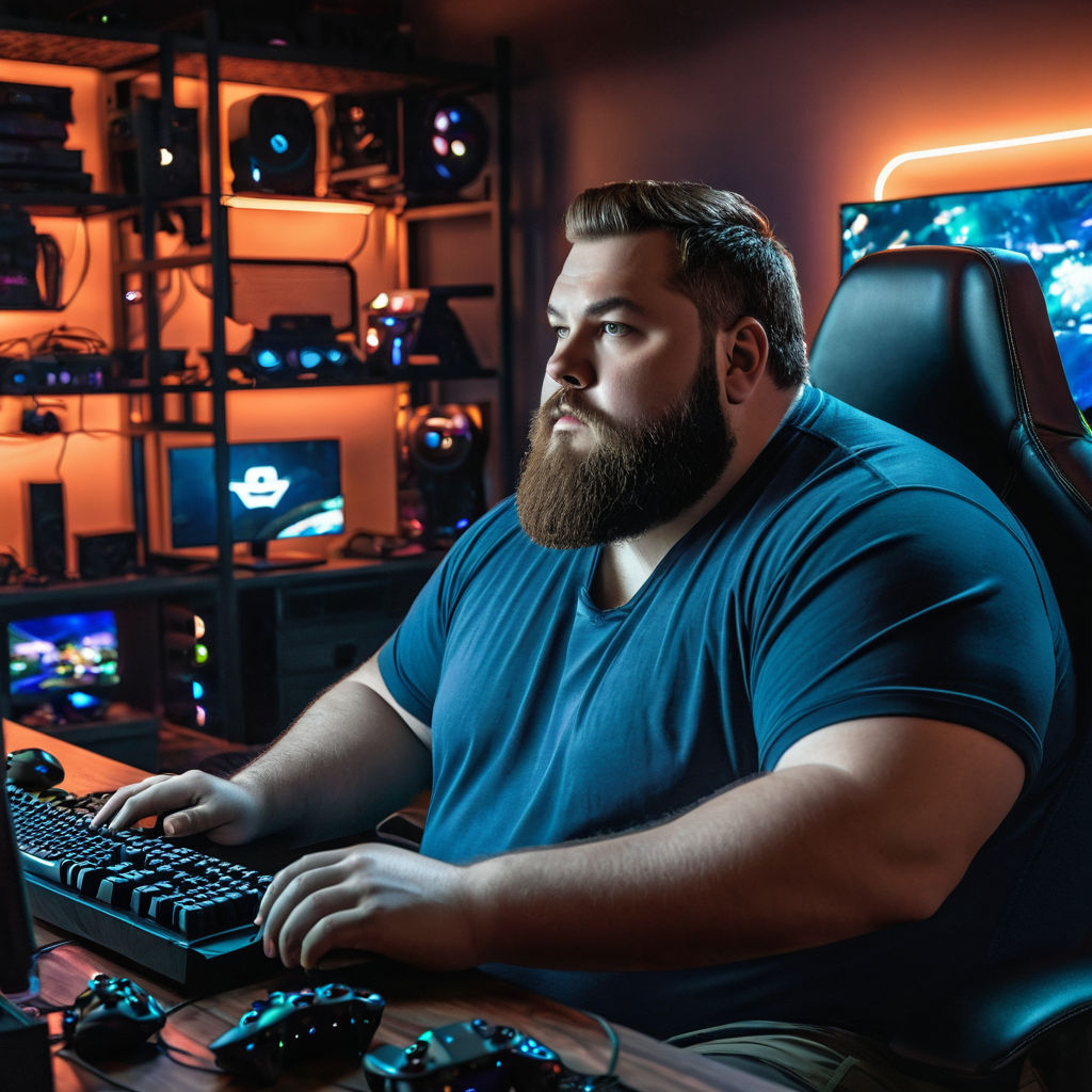 Fat person with beard playing cs go