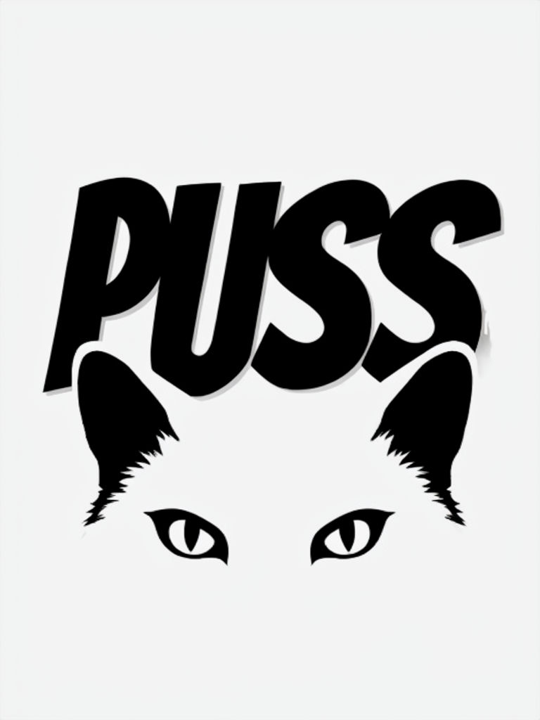 Bold Neon PUSS Text with Cat Ears Minimalist T-Shirt