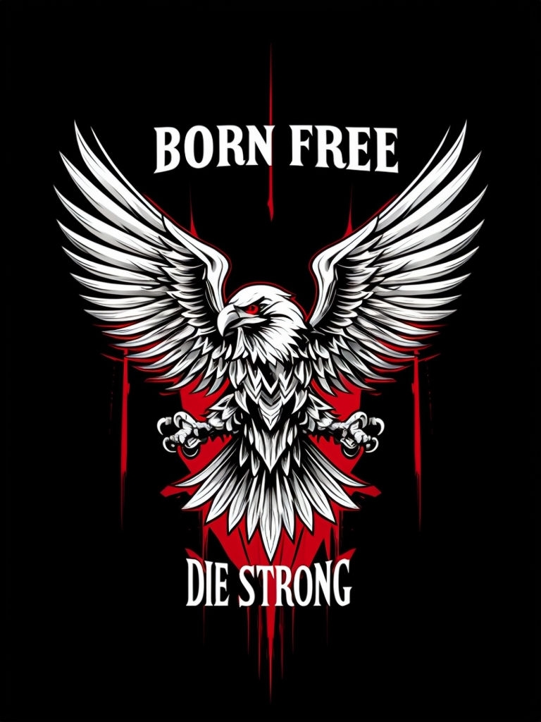 Grayscale Eagle with Bold 'Born Free' and 'Die Strong' T-Shirt