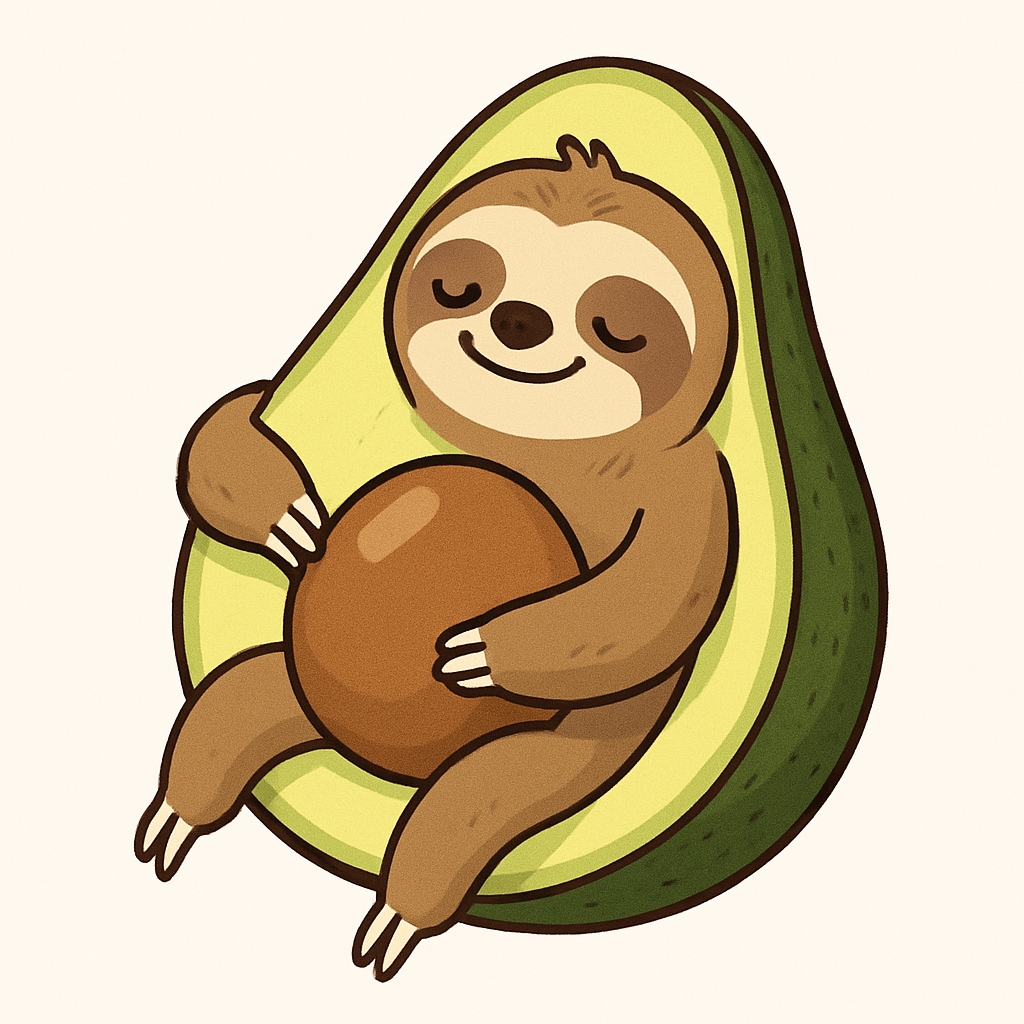 Cute Cartoon Sloth Nested in Avocado Illustration Sticker