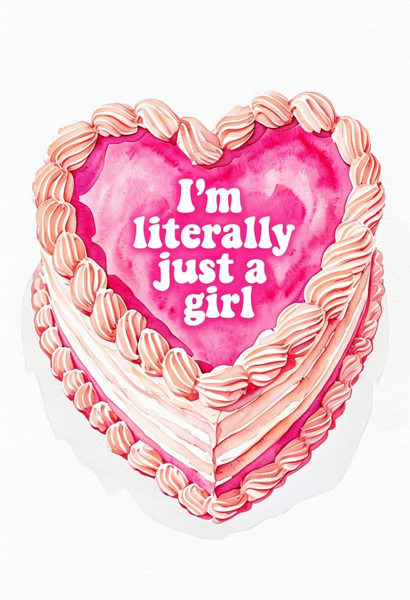 Cute Heart-Shaped Cake with 'I'm Literally Just a Girl' T-shirt