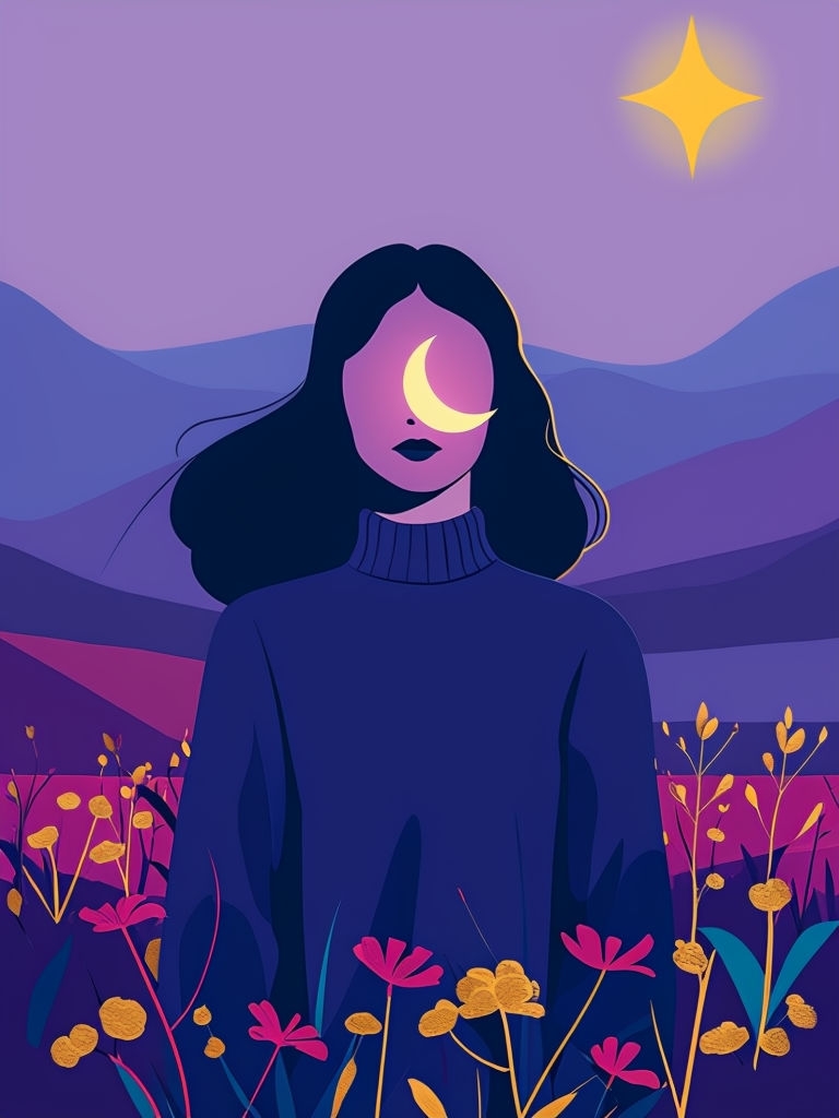 Serene Woman in Vibrant Wildflowers at Twilight Art