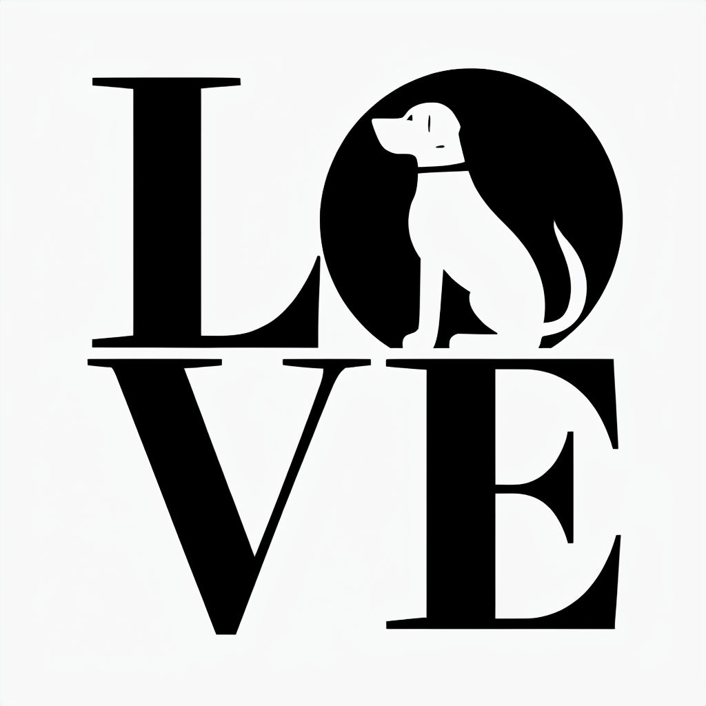 Minimalist LOVE Text with Dog Silhouette Graphic T-Shirt