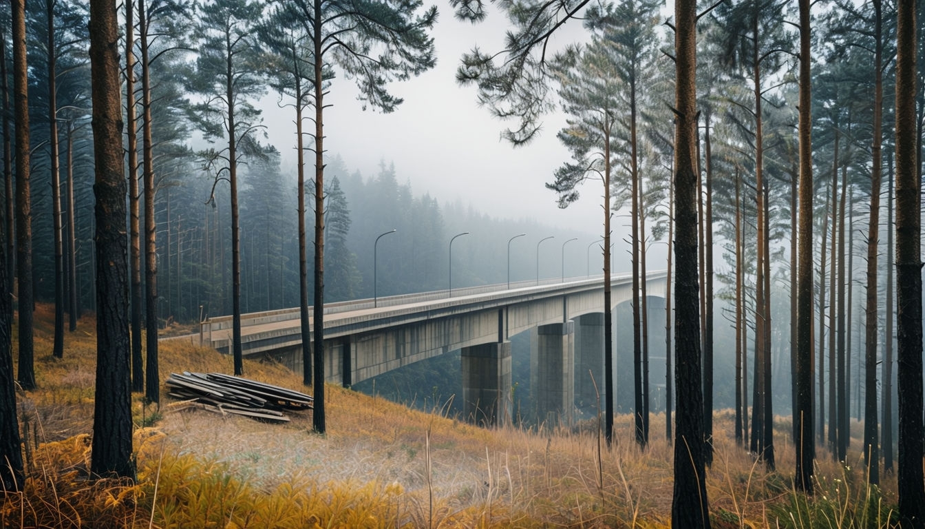 Misty Forest Landscape with Bridge Virtual Background