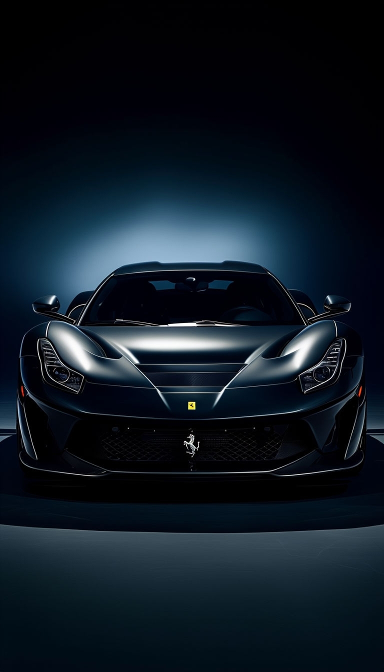 Sleek Black Sports Car with Glossy Finish Mobile Wallpaper