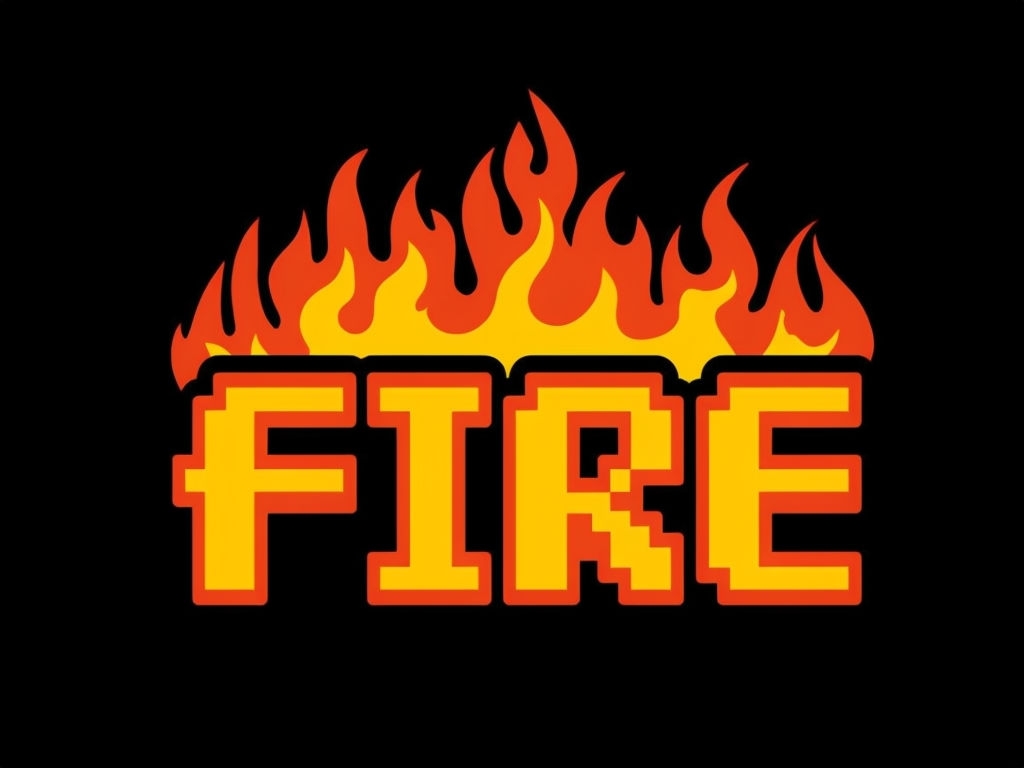 Bold Pixelated Fire Text with Flames T-Shirt